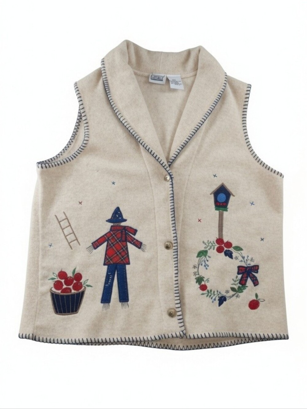 Vintage 80s Capacity Sweater Vest Sz‎ L Autumn Fall Scarecrow Apples Cottage